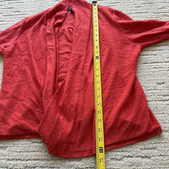 Eileen Fisher Large Pink Coral 100% Cashmere 3/4 Sleeve Cardigan Sweater W/hole - Picture 9 of 15